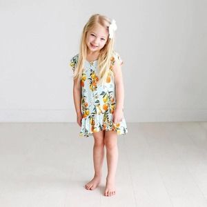 Posh Peanut 9Y Mirabella Ruffled Cap Sleeve Henley Hi-Low Dress